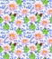 Lily flowers, waterlily, ornate oriental design. Seamless floral pattern. Water color