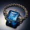 Lily Heltermann\\\'s Blue Glass Square Watch On Chain With Cyanotype Diamond Bracelet