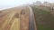 Lima, Peru - June 02, 2019: Aerial view of construction of highway Costa Verde, San Miguel district, road on the beach.