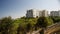 Lima, Peru - May, 2019: Beautiful view of Lima coastline from Miraflores district.route and luxury apartment blue sky background