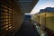 Limassol, Cyprus - Wooden overpass for pedestrians in a contemporary office building at the old harbour