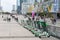 Lime electric scooters are parked at la DÃ©fense in Paris, France