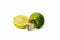 Lime essential oil and whole lime. Aromatherapy. Isolated