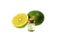 Lime essential oil and whole lime. Aromatherapy. Isolated