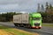 Lime Green DAF XF Full Trailer Truck on Motorway