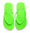 Lime green flipflops on a white background