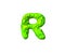 Lime jelly font - letter R in alien style isolated on white background, 3D illustration of symbols