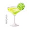 Lime Margarita cocktail. Watercolor illustration of drink in glass isolated on white