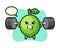 Lime mascot cartoon with a barbell