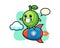 Lime mascot character riding a rocket