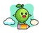 Lime mascot illustration riding on a giant pencil