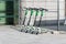 Lime Scooters lined up at Centrum Nauki Kopernik metro station