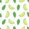 Lime seamless pattern with juicy limes on tree green flat . Cool refreshing summer mojito, mint leaves and lime. Floral Patt