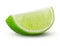 Lime Slice on White Background. Sliced Lime Isolated. Full Depth of Field. Green Lime Closeup. Perfectly Retouched Citrus Fruit