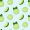 Lime slices and leaves seamless pattern.