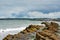 Lime stone shore in Irelan county Clare. Travel landscape on sunny day