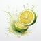 Lime Watercolor Illustration: Detailed Hyperrealism With Splashing Juice