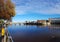 limerick city skyline ireland. beautiful limerick urban cityscape over the river shannon on a sunny day with blue skies.