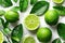 Limes and Leaves With Water Drops. Generative AI.