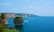 The limestone coastline of Bonifacio with Le Grain de Sable U Diu Grossu rock formation, Corsica, France