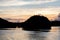 Limestone Islands in Palau`s Calm Lagoon at Sunrise