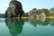 Limestone karsts near the floating fishing village of VÃ´ng ViÃªng