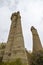 Limestone rock formations fairy chimney in the Love Valley in Cappadocia, Turkey