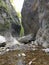 Limestone walls and boulder in Cheile Rametului