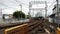 A Limited Express train of Keihan Electric Railway passing Iwashimizu-hachimangu station in the morning