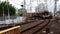 A Limited Express train of Keihan Electric Railway passing Iwashimizu-hachimangu station in the morning