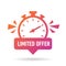 Limited offer icon in flat style. Promo label with alarm clock vector illustration on isolated background. Last minute chance sign