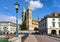 Limmat Quay with Grossmunster Church and Wasserkirche in Zurich Swiss