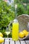 Limoncello and basket with lemons