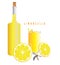 Limoncello with lemons, lemon flower and copy space