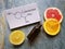 Limonene essential oil with structural chemical formula of limonene. Citrus fruit lemon, grapefruit, orange, spa concept