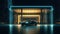 A limousine parked in front of an office building at night.AI generated