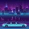 Limousine vector in front of night city urban landscape, luxury metropolis.