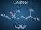 Linalool  molecule. Structural chemical formula and molecule model on the dark blue background