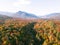 Lincoln Woods trail in Franconia Notch in Autumn season by drone aerial