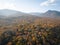 Lincoln Woods trail in Franconia Notch in Autumn season by drone aerial