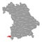 Lindau am Bodensee county red highlighted in map of Bavaria Germany