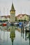 Lindau Habour with reflection of Magturm Tower in water