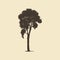 Linden or Ash, hand drawn silhouette. Vector sketch of deciduous or coniferous tree.