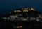 Lindos acropolis on the hill in dusk