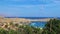 Lindos Beach bay panorama with turquoise clear water Rhodes Greece