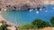 Lindos Beach bay panorama with turquoise clear water Rhodes Greece