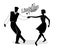 Lindy Hop Party. Young hipster couple dancing swing. Cartoon sty
