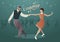 Lindy Hop Party. Young hipster couple dancing swing. Cartoon sty