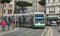 Line 8 Tram moving in Largo Argentina in Rome