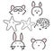 Line animal icons with cute faces.